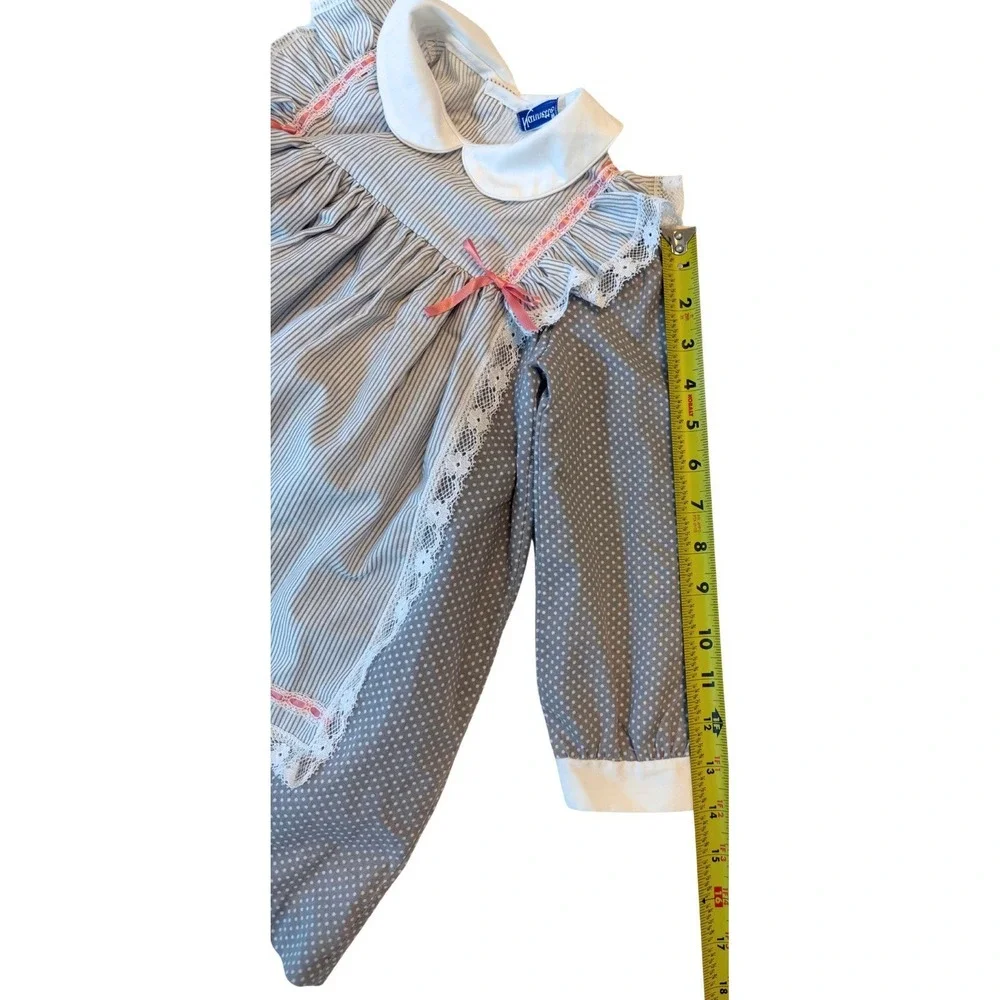 Nannette Girls Apron Dress Lace Gray Polka Dot 18–24 Months? Vintage